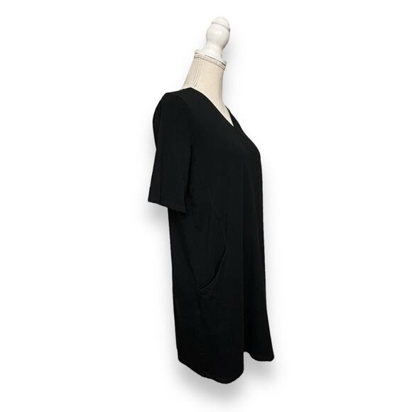 Eileen Fisher Black Knit V-Neck Dress Small - Picture 2 of 5